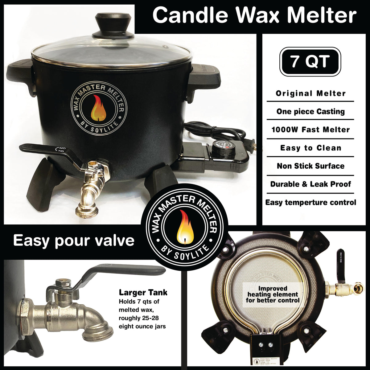 Wax Melter for Candle Making- 12. 7 QTS - Temp Control and Pour Spout  included