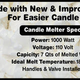 New 220 Volt Power. Wax Melter For Candle Making, This Wax Warmer Will Hold 7 Qts Of Melted Wax.